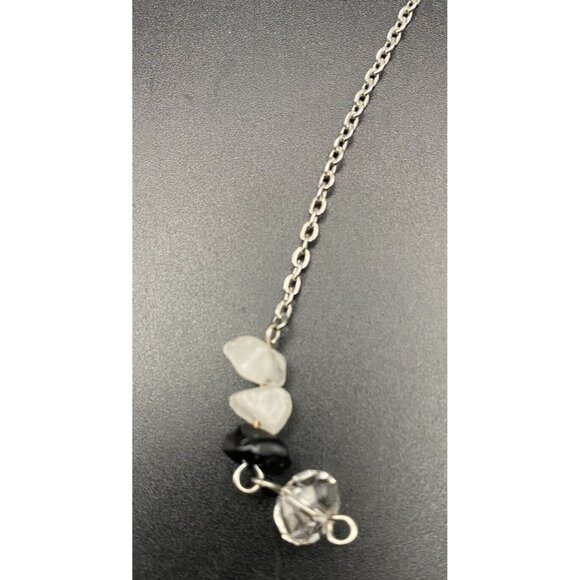 Rutilated Quartz Onyx Necklace Chip Facet Crystal Silver Tone 28+2" 5.5" Dangle - Picture 3 of 12